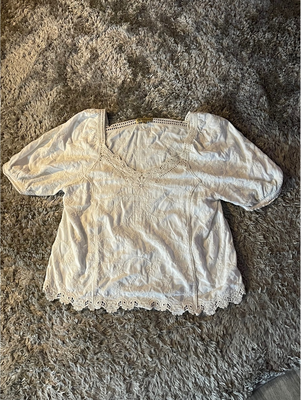 Democracy White Embroidered Peasant Top, Size M